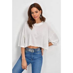 Cool & Sexy Women's Ecru Short Loose Blouse