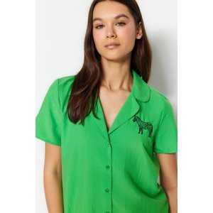 Trendyol Green Zebra Embroidered Shirt-Shorts Woven Pajamas Set