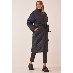 Happiness İstanbul Women's Black Shawl Collar Oversized Quilted Coat