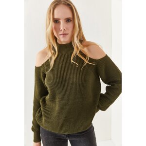 Olalook Women's Khaki Halves Turtleneck Loose Knitwear Sweater