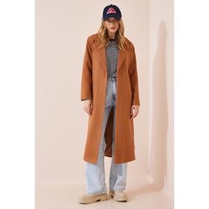 Happiness İstanbul Women's Brown Shawl Collar Stamped Coat