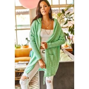 Olalook Women's Apple Green Hoodie with Lace-Up, Soft Textured Knitwear Cardigan