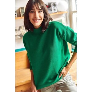 Olalook Women's Emerald Green Turtleneck Soft Texture Loose Knitwear Sweater