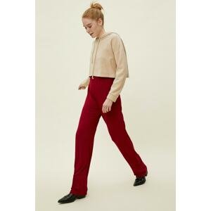 Koton Women's Claret Red Comfortable Cut Normal Waist Trousers