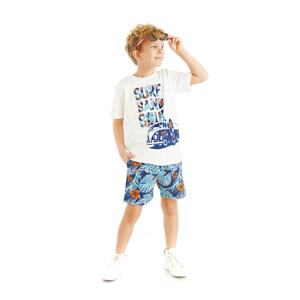 Mushi Surf Boys' White T-shirt with Tropical Shorts Summer Suit.
