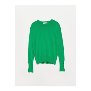 Dilvin 1267 Crew Neck Sweater with Drops in the Middle of the Sleeves-green
