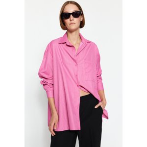 Trendyol Pink Oversize Striped Woven Shirt