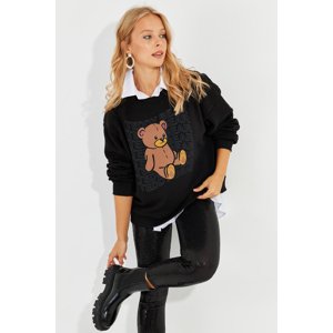 Cool & Sexy Women's Black Teddy Bear Printed Sweatshirt ZM288
