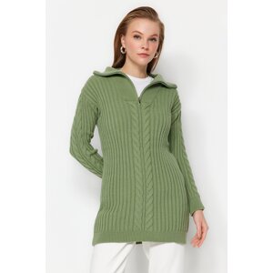 Trendyol Khaki Thessaloniki Braided Zippered Knitwear Sweater