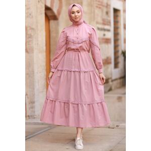 InStyle Guipure Detail Balloon Sleeve Hijab Dress - Dried Rose.