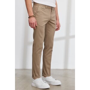 ALTINYILDIZ CLASSICS Men's Beige Slim Fit Slim Fit Trousers with Side Pockets, Cotton Stretchy Dobby Trousers.