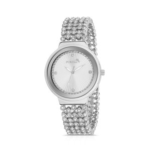 Polo Air Luxury Stone Strap Women's Wristwatch Silver Color