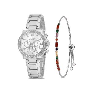 Polo Air Single Row Stone Sport Case Women's Wristwatch Colorful Zircon Stone Bracelet Combination Silver Color