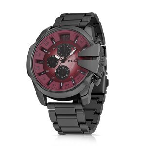 Polo Air Sports Case Men's Wristwatch Black-Claret Red Color