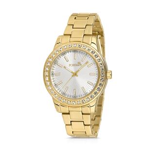 Polo Air Stone Detailed Women's Wristwatch Gold Color