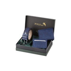 Polo Air Belt Wallet Card Holder Dark Blue Set in Gift Box