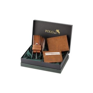 Polo Air Belt Wallet Card Holder Tan Set in Gift Box