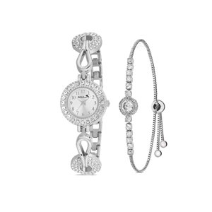 Polo Air Elegant Vintage Women's Wristwatch Zircon Stone Bracelet Combination Silver Color