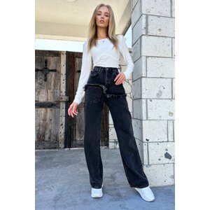 Trend Alaçatı Stili Women's Anthracite 5 Pockets Shorts Effect Washed Jeans