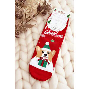 Women's Christmas socks with a dog, red