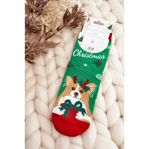 Women's Christmas socks with a dog, green