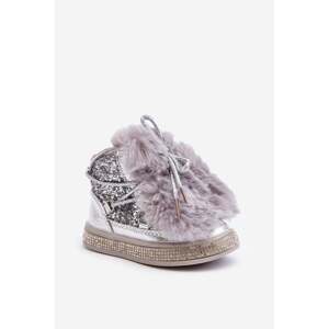 Children's snow boots with fur and sequins silver Bryana