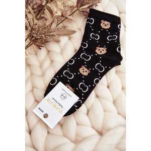 Women's black socks with teddy bear