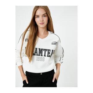 Koton V-Neck College Sweatshirt Printed Long Sleeve