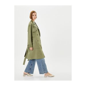 Koton Double Breasted Trench Coat Buttoned Waist Belt, Pockets.