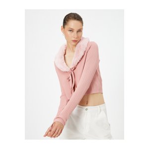 Koton Faux Für Collar Knitwear Cardigan With Tie In The Front Long Sleeves
