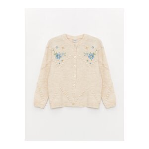 LC Waikiki Crew Neck Embroidered Long Sleeve Girl's Knitwear Cardigan