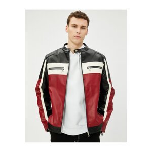 Koton Leather Look Jacket Round Neck Zipper Pocket Detailed