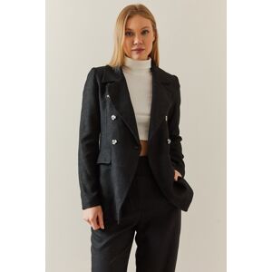 XHAN Black Double Breasted Lapel Button Blazer Jacket