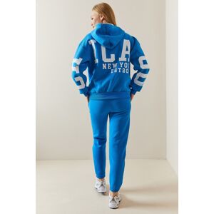 XHAN Turquoise Padded & Back Printed Tracksuit Set