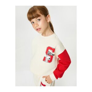 Koton Snoopy Sweatshirt Licensed Crew Neck Long Sleeve Color Block Pickled Flavor.