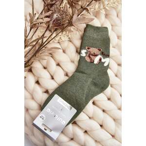 Warm cotton socks with teddy bear, green