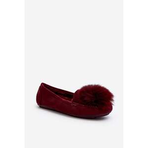 Women's loafers with fur, Burgundy Novas