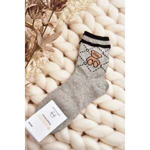 Patterned Women's Socks With Teddy Bear, Grey