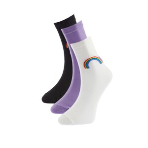Trendyol Lilac Rainbow Pattern 3-Pack Knitted Crewneck Socks