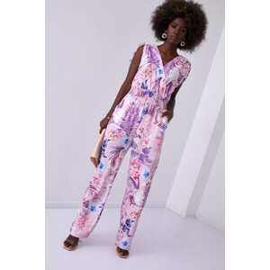 Patterned women's overall with wide legs, lilac