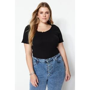 Trendyol Curve Black Ribbed U Neck Knitted T-Shirt