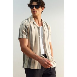 Trendyol Limited Edition Black Men's Regular Fit Striped Textured Summer Shirt