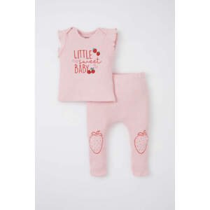 DEFACTO Baby Girl Strawberry Printed Newborn Cotton Short Sleeved T-Shirt Bottom Set