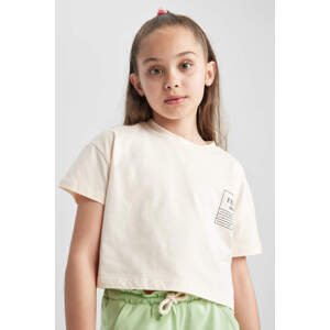 DEFACTO Girl's Crop Top Printed Short Sleeve T-Shirt