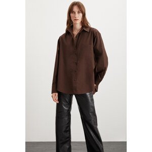 GRIMELANGE CELIA Oversize Brown Single Shirt