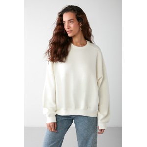 GRIMELANGE Susana Women's Crew Neck With Fleece Inside Oversize Fit Basic Vanilla Sweatshir