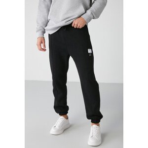 GRIMELANGE Rowan Men's Decorative Labeled Ribbed Front, Soft Fleece Sweatpants with Elastic Legs