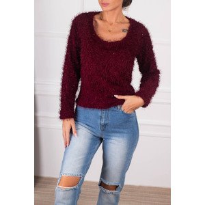 armonika Women's Plum Round Collar, Inner Lined Beard Long Sleeve Sweater