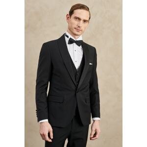 ALTINYILDIZ CLASSICS Men's Black Slim Fit Narrow Cut Mono Collar Classic Tuxedo Suit with Woolen Vest