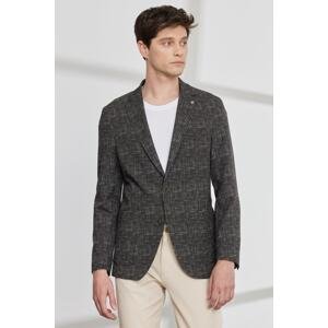 ALTINYILDIZ CLASSICS Men's Khaki Slim Fit Slim Fit Mono Collar Houndstooth Patterned Blazer Jacket